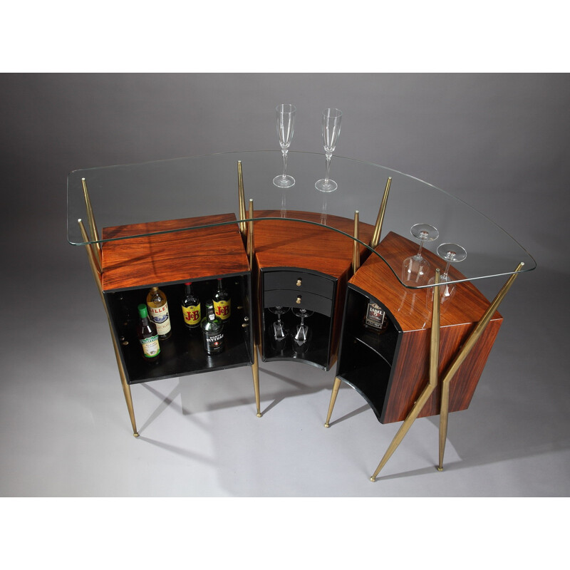 Vintage italian glass and rosewood bar - 1960s 