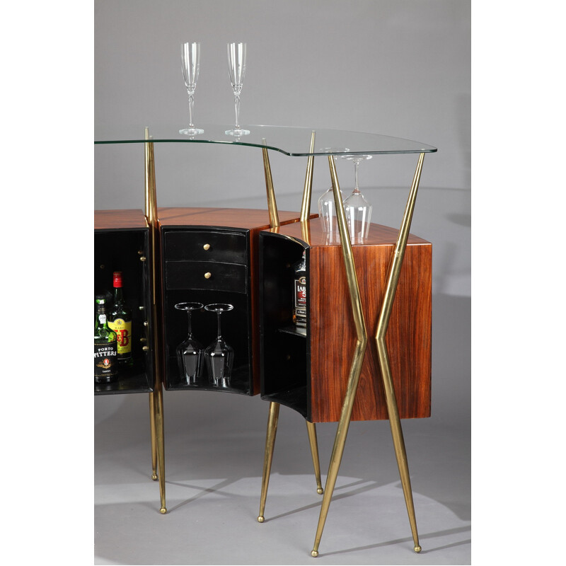Bar vintage italien en palissandre et verre - 1960