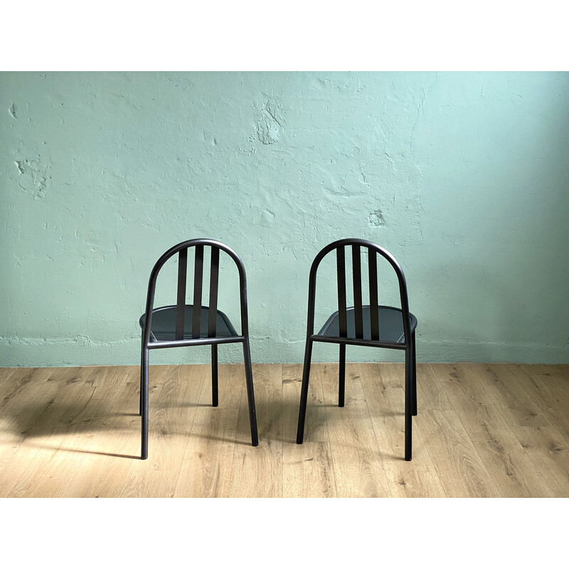 Pair of vintage dark grey steel mast chairs by Robert Mallet Stevens, 1980