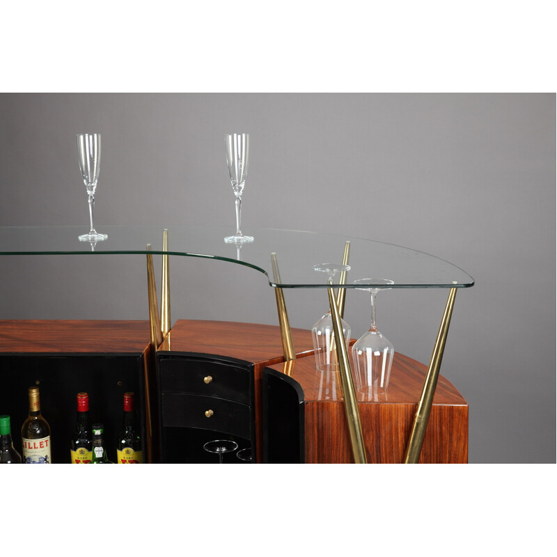 Vintage italian glass and rosewood bar - 1960s 