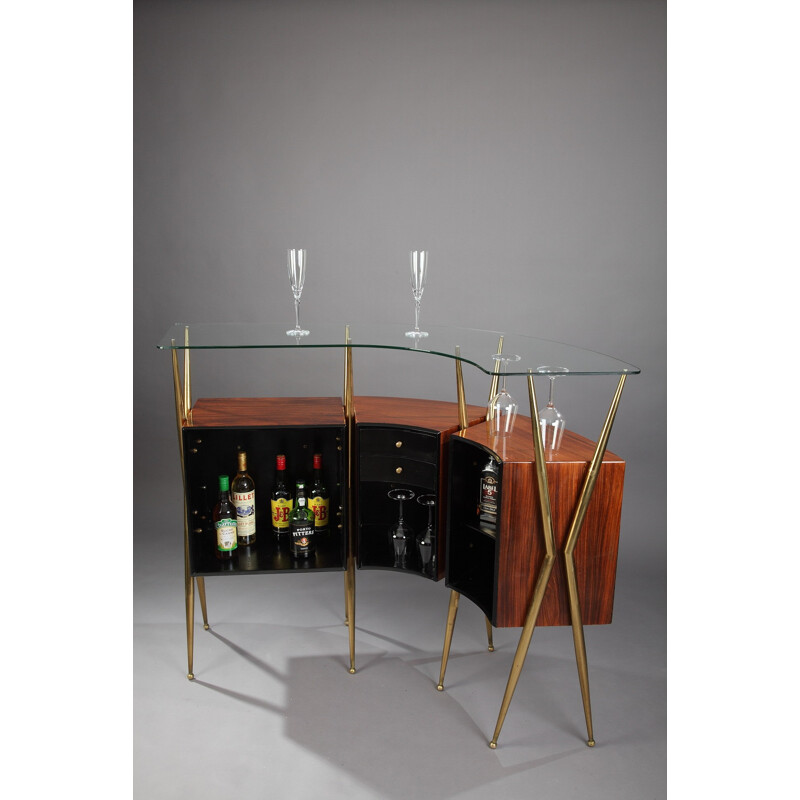 Vintage italian glass and rosewood bar - 1960s 
