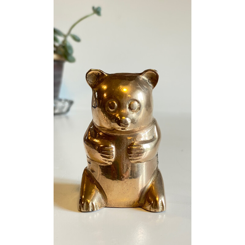Vintage bear paperweight in solid brass