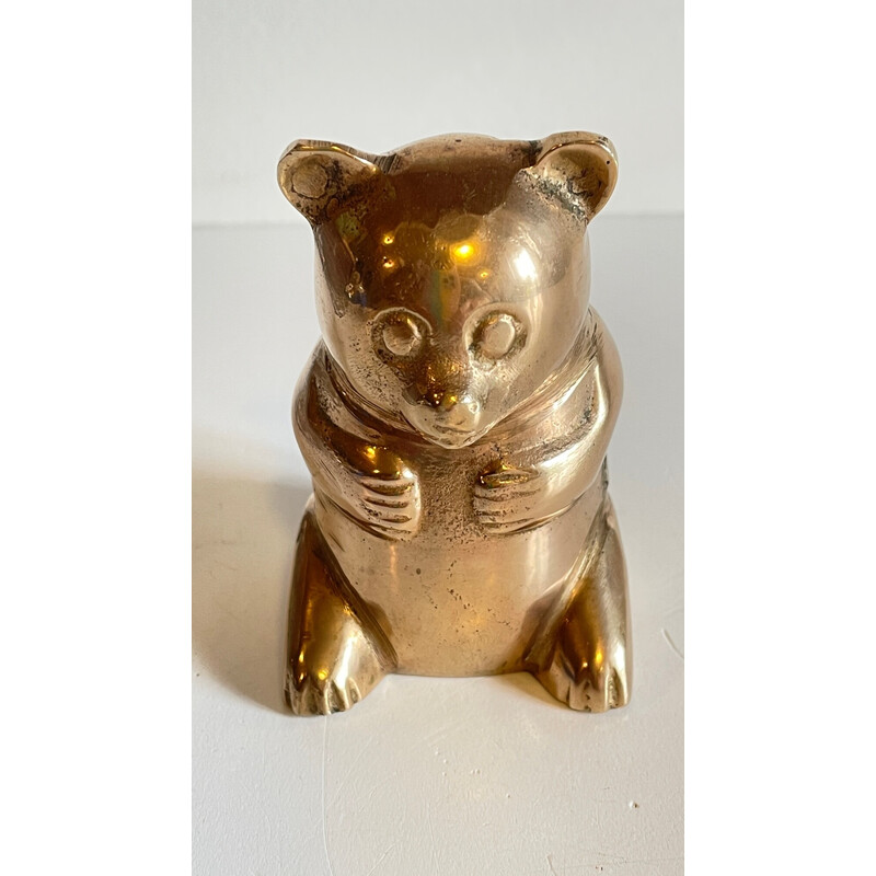 Vintage bear paperweight in solid brass