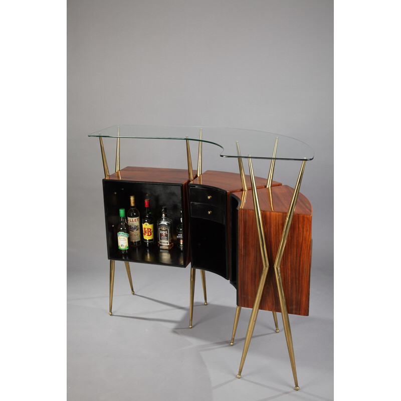 Vintage italian glass and rosewood bar - 1960s 
