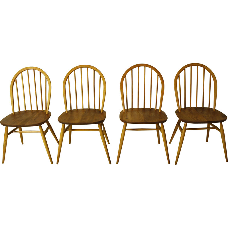 Set of 4 vintage dining chairs in bentwood and ash by Lucian Ercolani, 1960