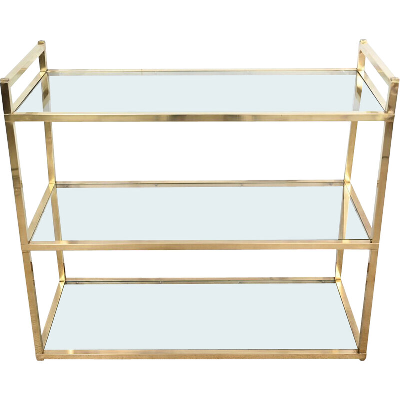 Vintage brass and glass 3-level shelf, 1970