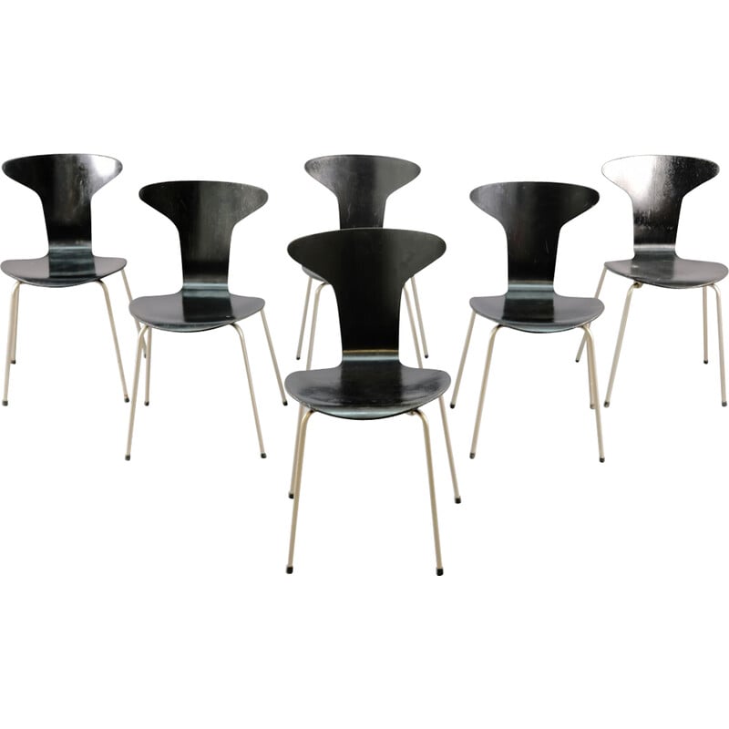 Ensemble de 6 chaises à repas vintage en bois par Arne Jacobsen pour Fritz Hansen, 1959