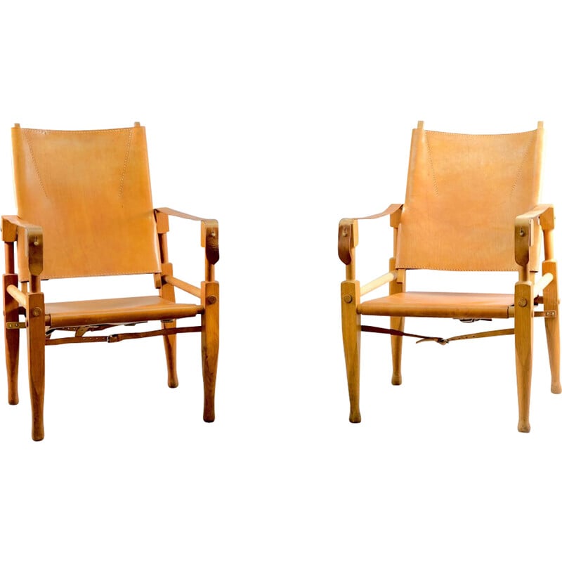 Paire de fauteuils vintage Safari en cuir Cognac par Wilhelm Kienzle pour Wohnbedarf, Suisse 1949