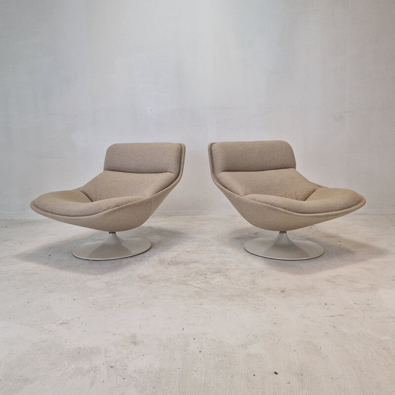 Pair of vintage F517 armchairs in wood and metal by Geoffrey Harcourt for Artifort, 1970