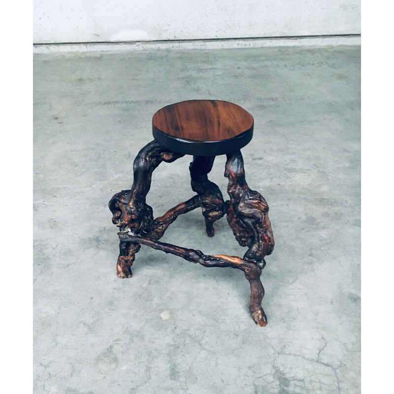 Vintage bar stool in vine wood and oak, 1950