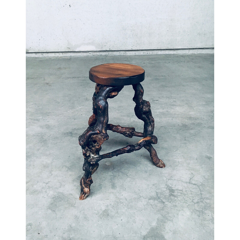 Vintage bar stool in vine wood and oak, 1950