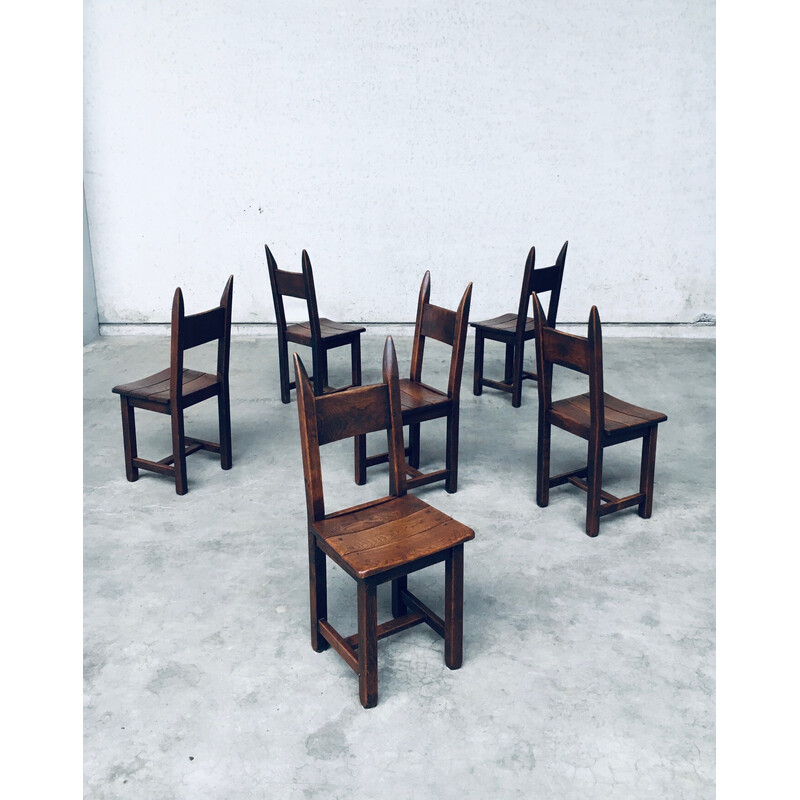 Set of 6 vintage oak dining chairs, France 1960