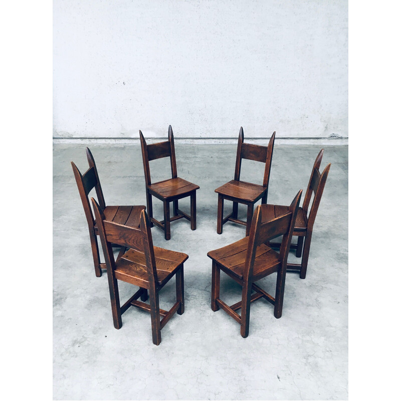 Set of 6 vintage oak dining chairs, France 1960