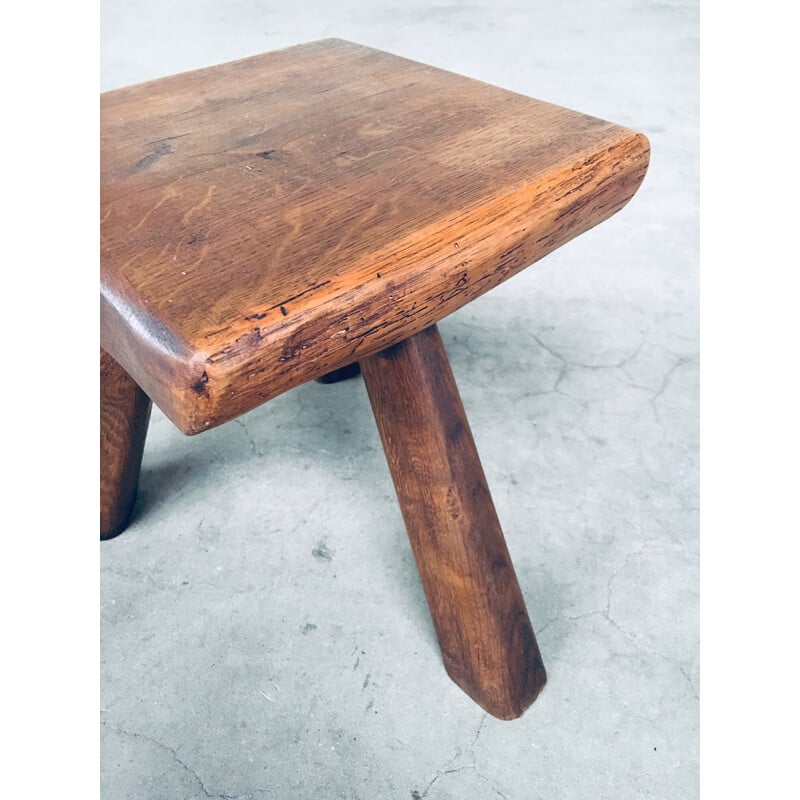 Vintage solid oak side table, Belgium 1950