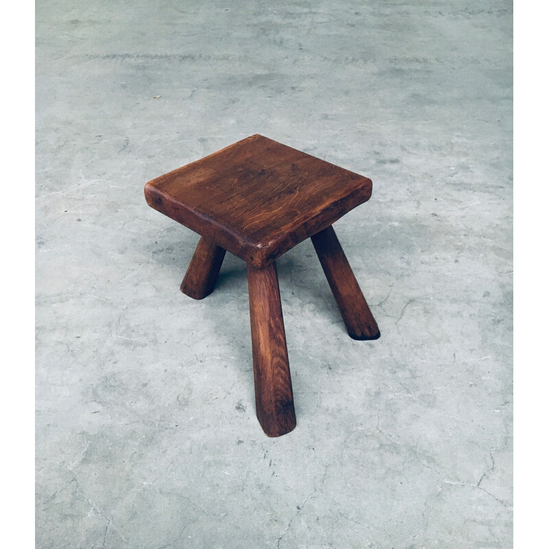 Vintage solid oak side table, Belgium 1950