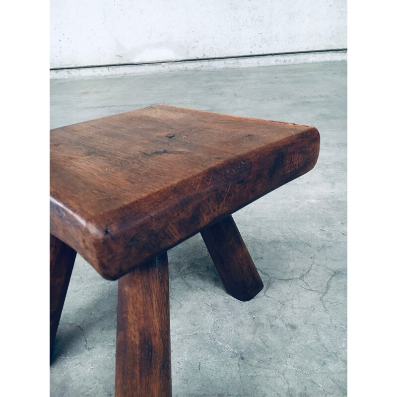 Vintage solid oak side table, Belgium 1950