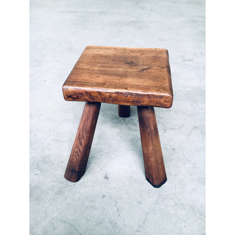 Vintage solid oak side table, Belgium 1950