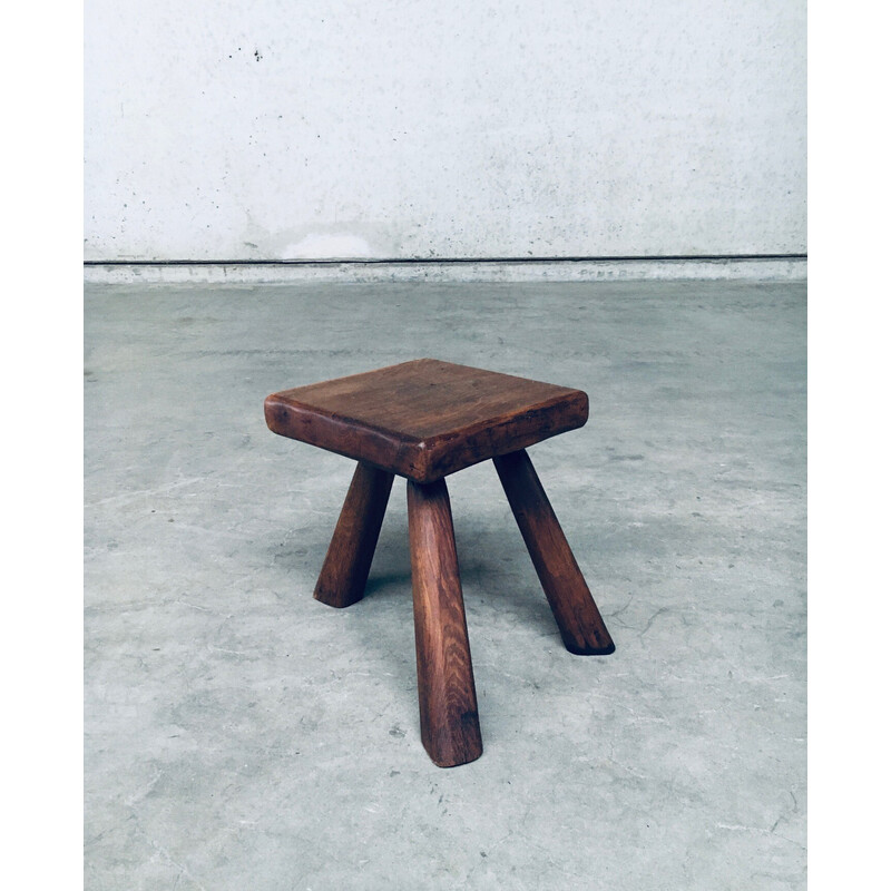 Vintage solid oak side table, Belgium 1950