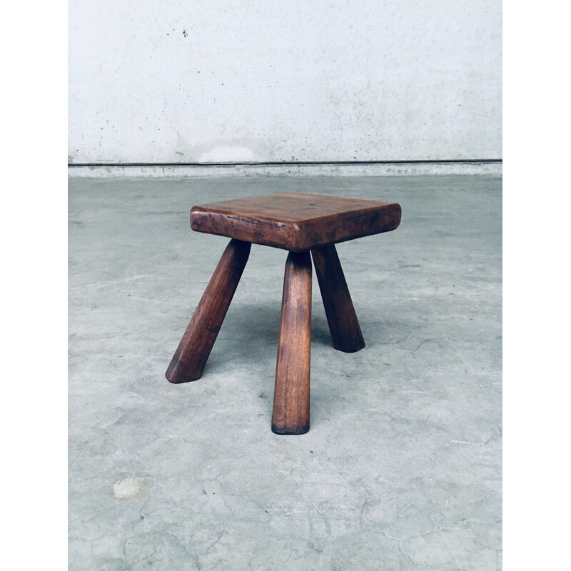 Vintage solid oak side table, Belgium 1950