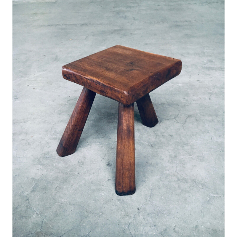 Vintage solid oak side table, Belgium 1950