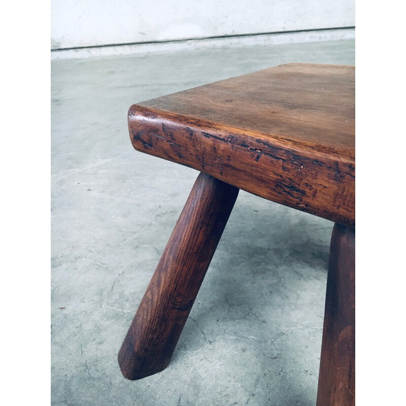 Vintage solid oak side table, Belgium 1950