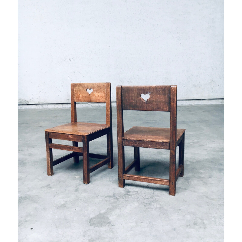 Pair of vintage oak children's chairs, Netherlands 1920