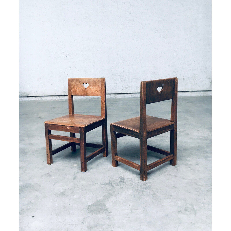 Pair of vintage oak children's chairs, Netherlands 1920