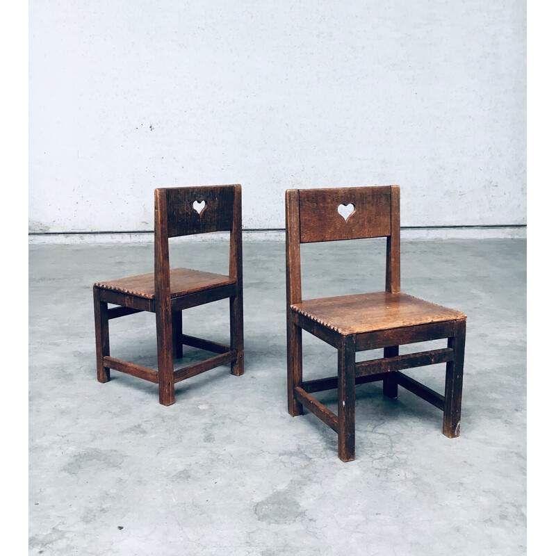 Pair of vintage oak children's chairs, Netherlands 1920