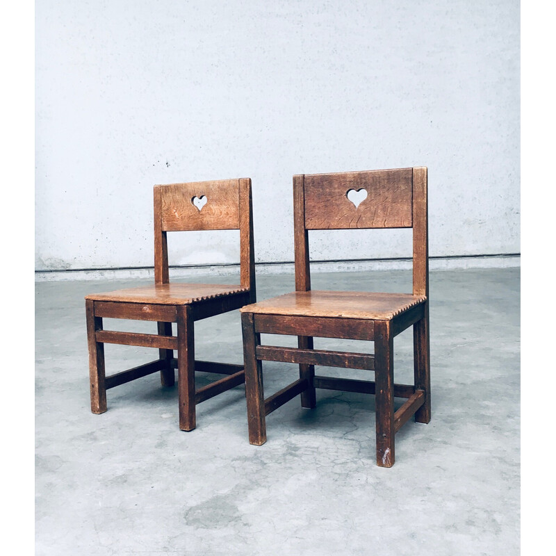 Pair of vintage oak children's chairs, Netherlands 1920