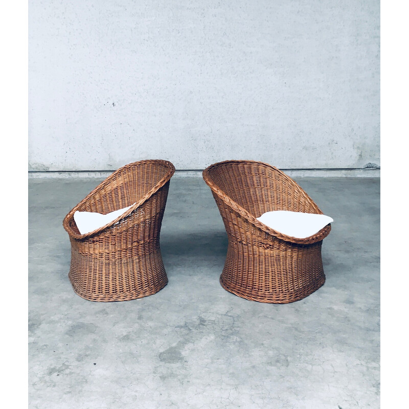 Paire de chaises vintage en rotin et cannage, France 1950