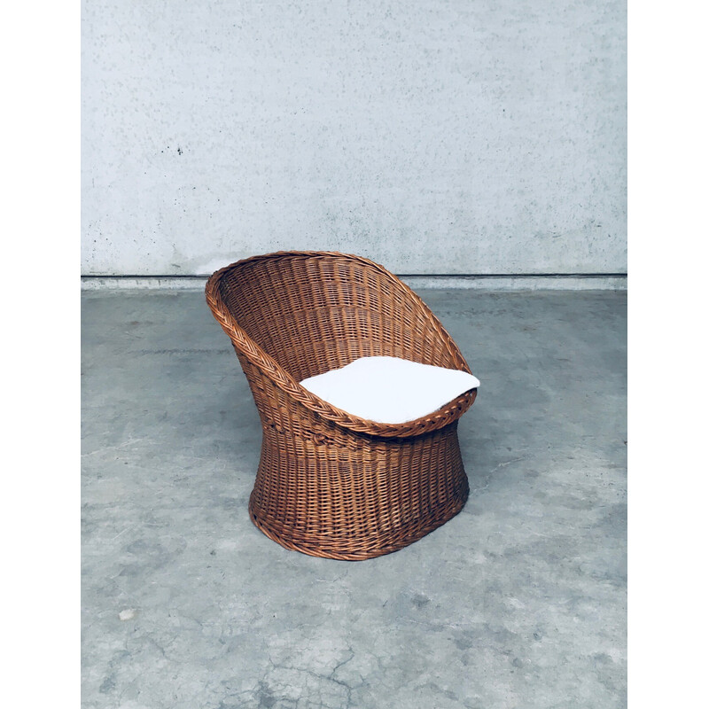 Pair of vintage chairs with rattan and cane, France 1950