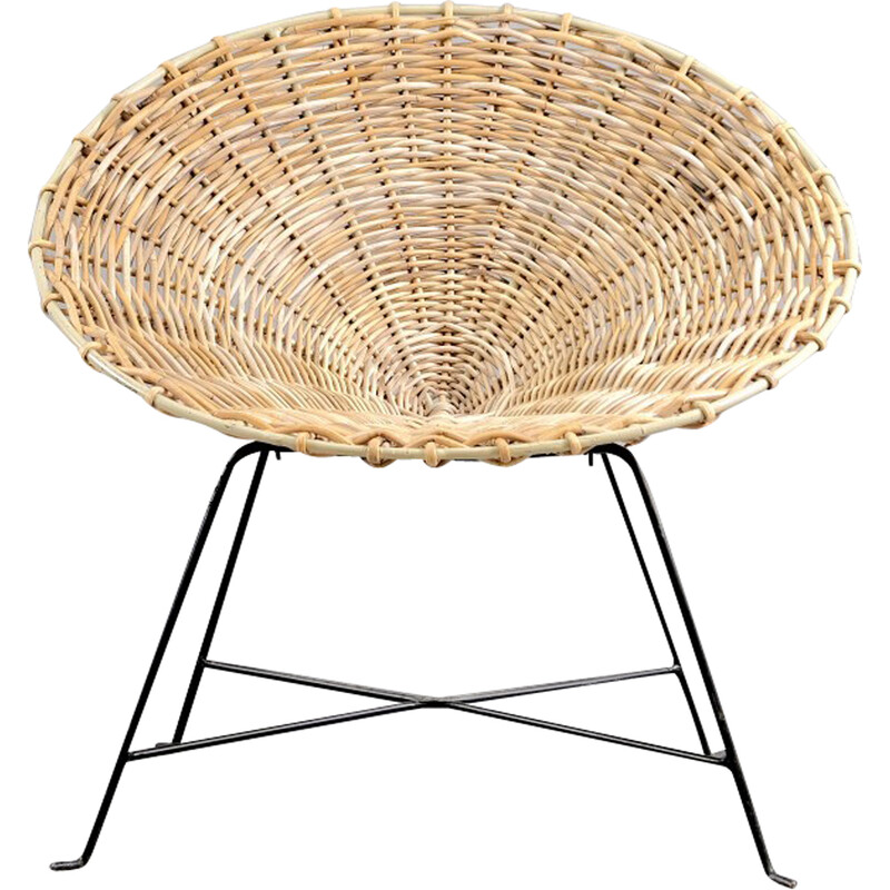 Vintage iron and wicker mesh chair, Germany 1960