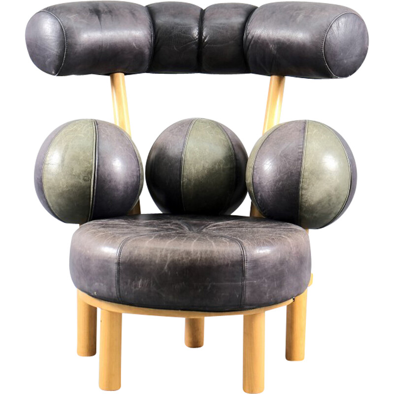 Vintage lederen en houten fauteuil van Peter Opsvik voor Stokke, Noorwegen