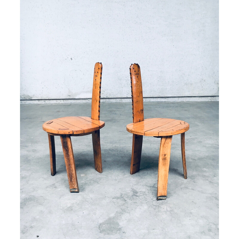 Paar vintage Sawback Beistellstühle aus heller Eiche, Frankreich 1960