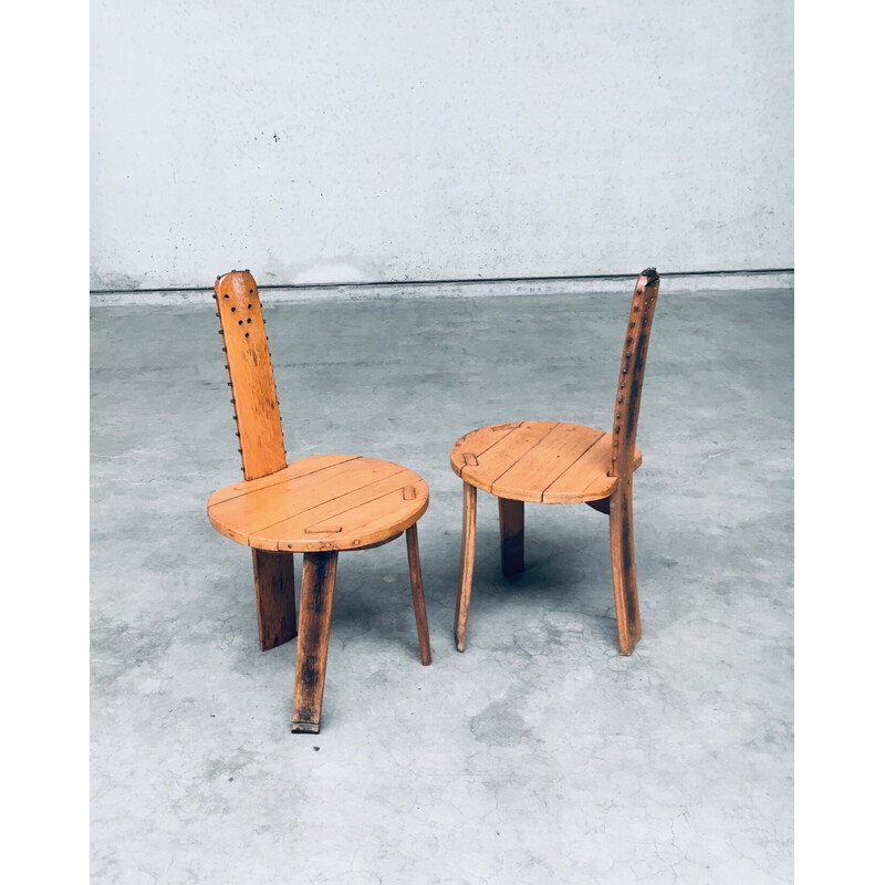 Paire de chaises d'appoint vintage Sawback en chêne clair, France 1960