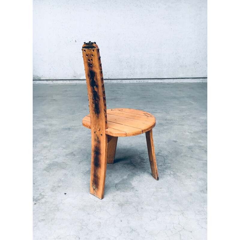 Pair of vintage Sawback side chairs in light oak, France 1960