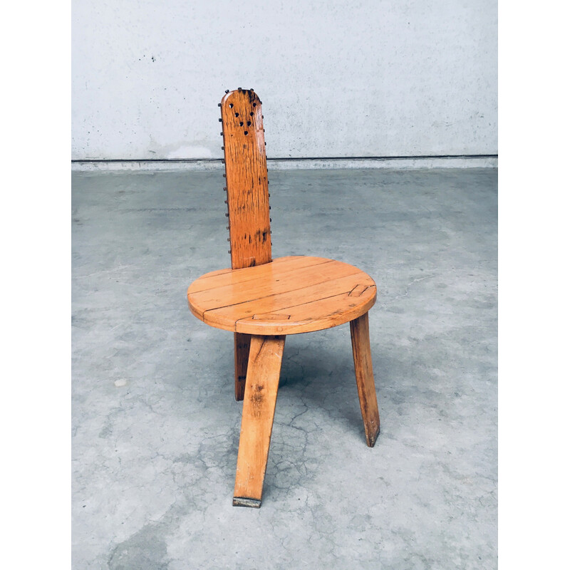 Pair of vintage Sawback side chairs in light oak, France 1960