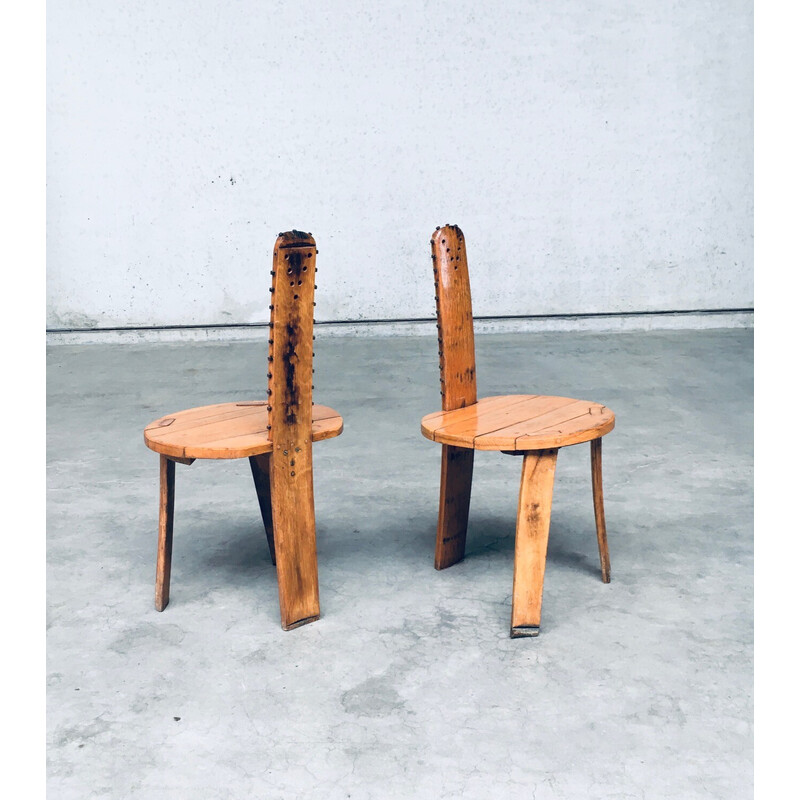 Paire de chaises d'appoint vintage Sawback en chêne clair, France 1960