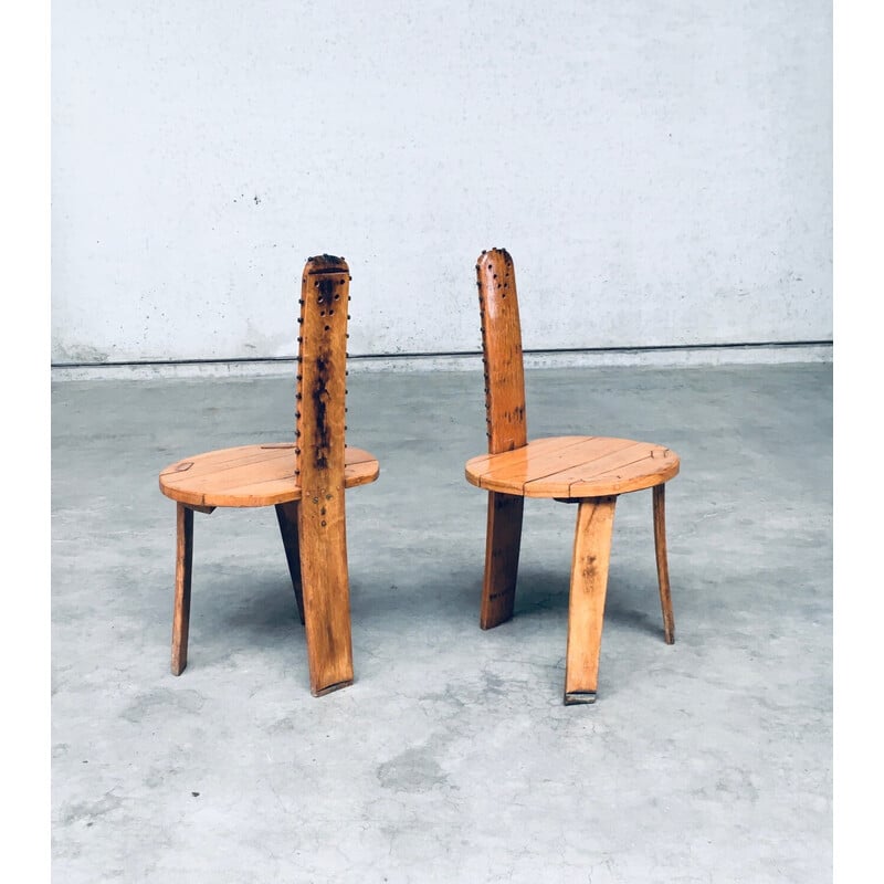 Par de cadeiras laterais Sawback vintage em carvalho claro, França 1960