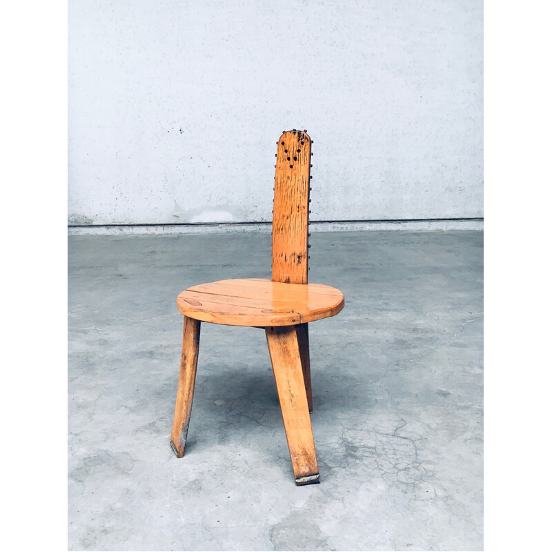 Pair of vintage Sawback side chairs in light oak, France 1960