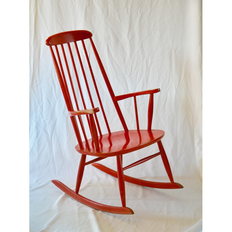 Red rocking chair produced by Farstrup Mobler - 1960s