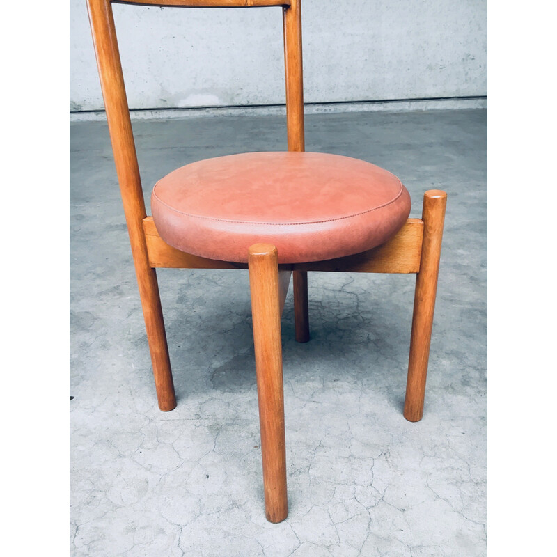 Set of 4 vintage Méribel dining chairs in beech and imitation leather by Charlotte Perriand, France 1960