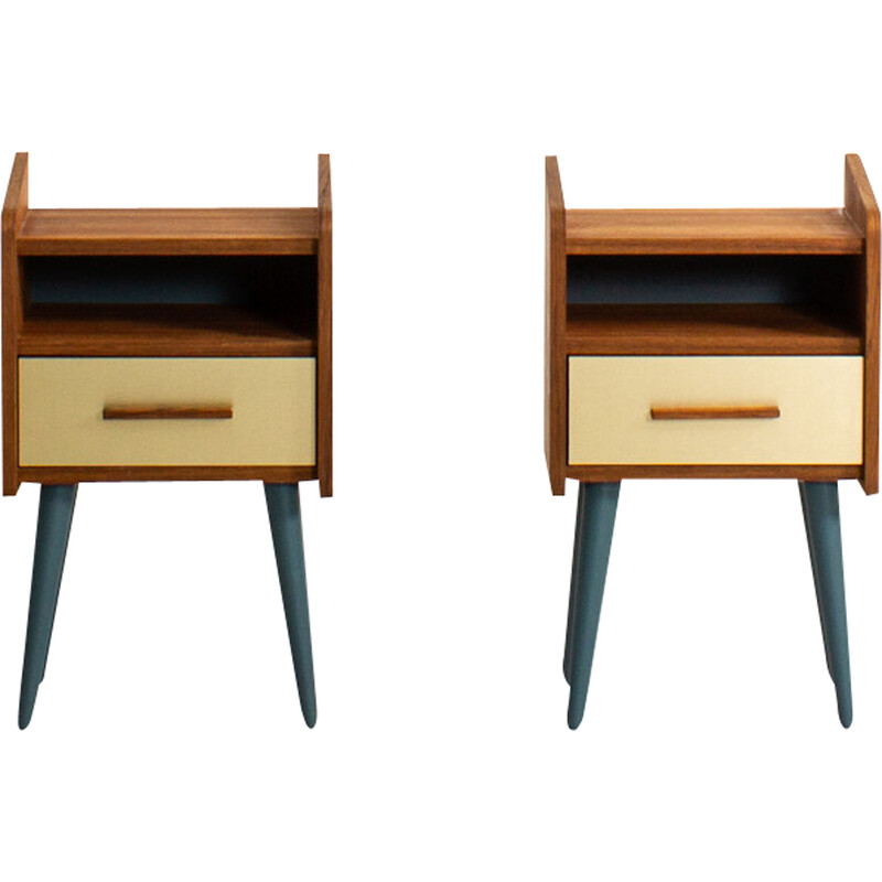 Pair of vintage teak and brass bedside tables