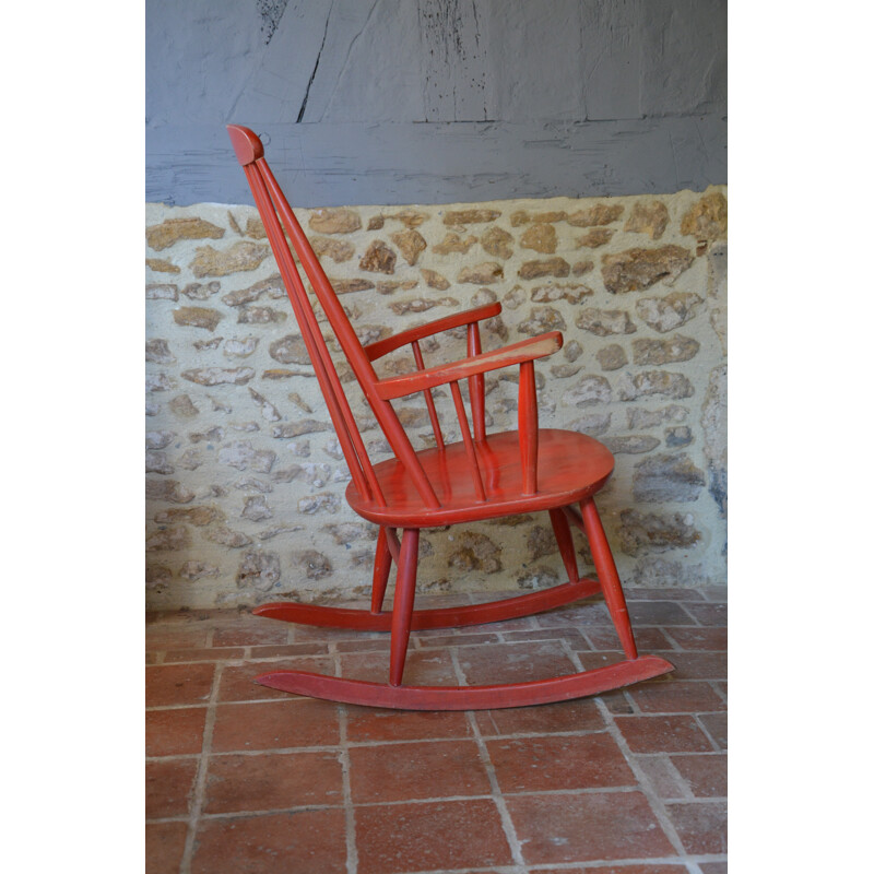 Red rocking chair produced by Farstrup Mobler - 1960s