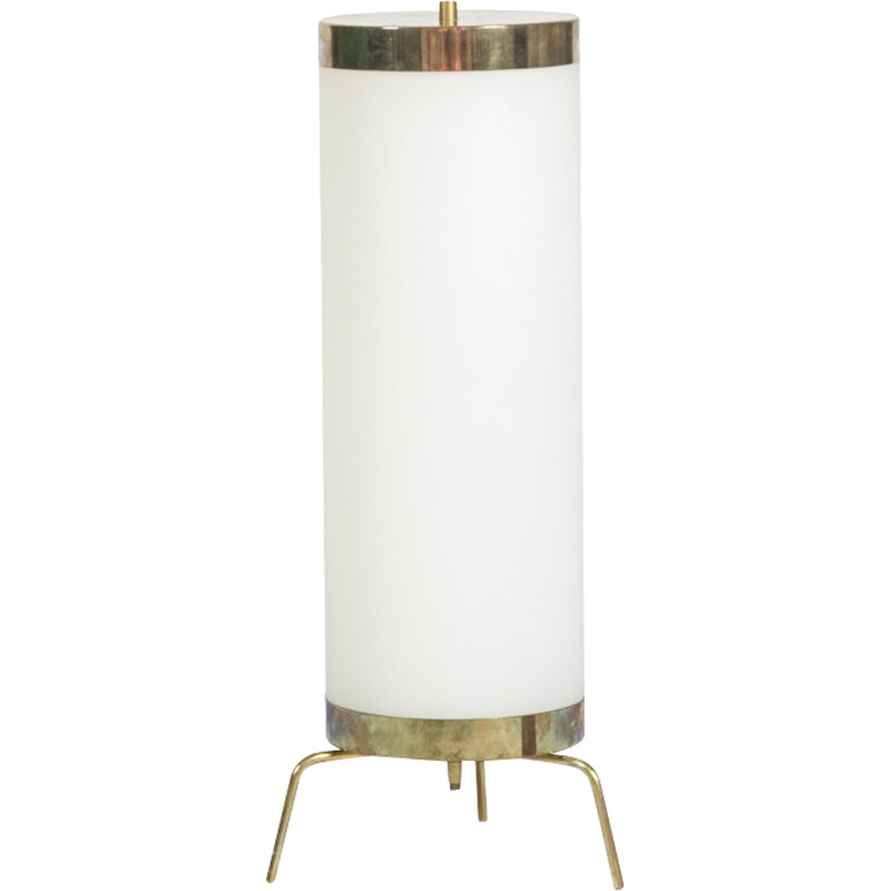 Vintage lamp in white opaline and gilded brass, Italy 1970