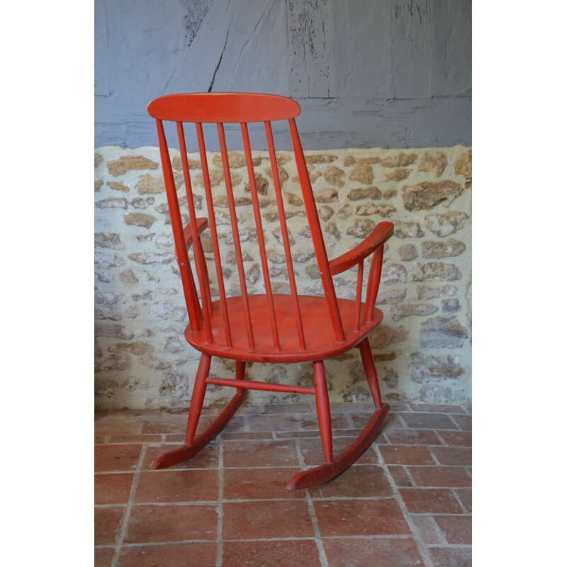 Red rocking chair produced by Farstrup Mobler - 1960s