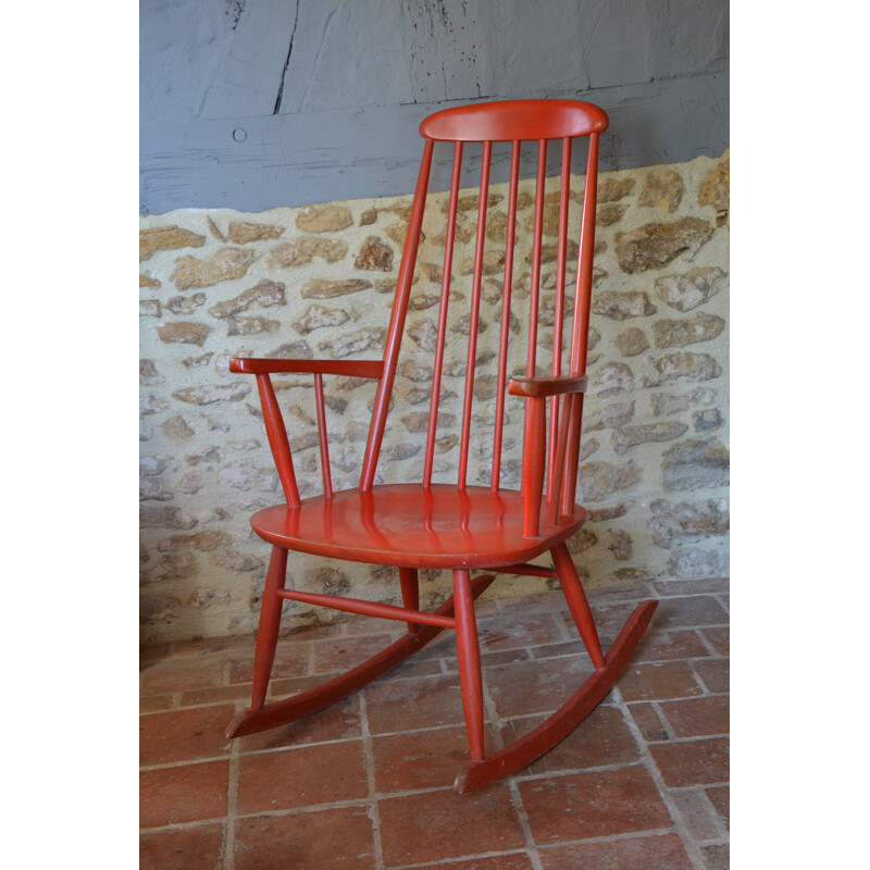 Red rocking chair produced by Farstrup Mobler - 1960s