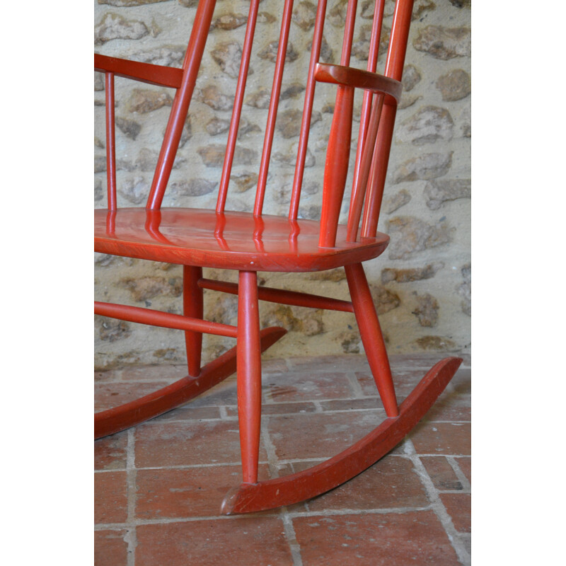 Red rocking chair produced by Farstrup Mobler - 1960s