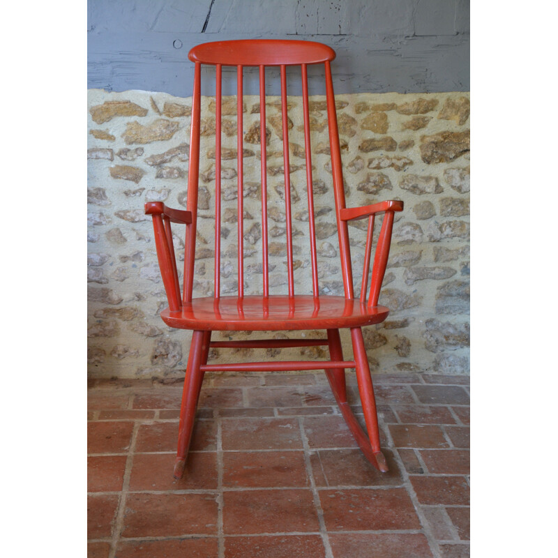 Red rocking chair produced by Farstrup Mobler - 1960s