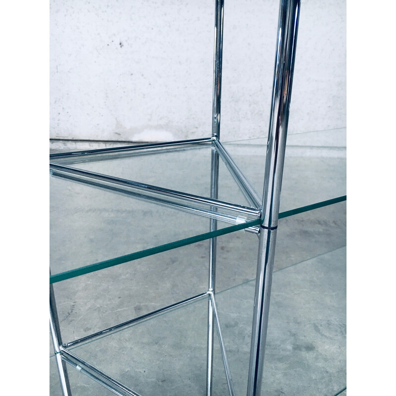 Vintage slender glass and metal shelf, Italy 1980